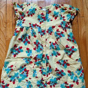 Mini Boden Yellow Strawberry Dress with Blue Flower and Lace Hem 3T